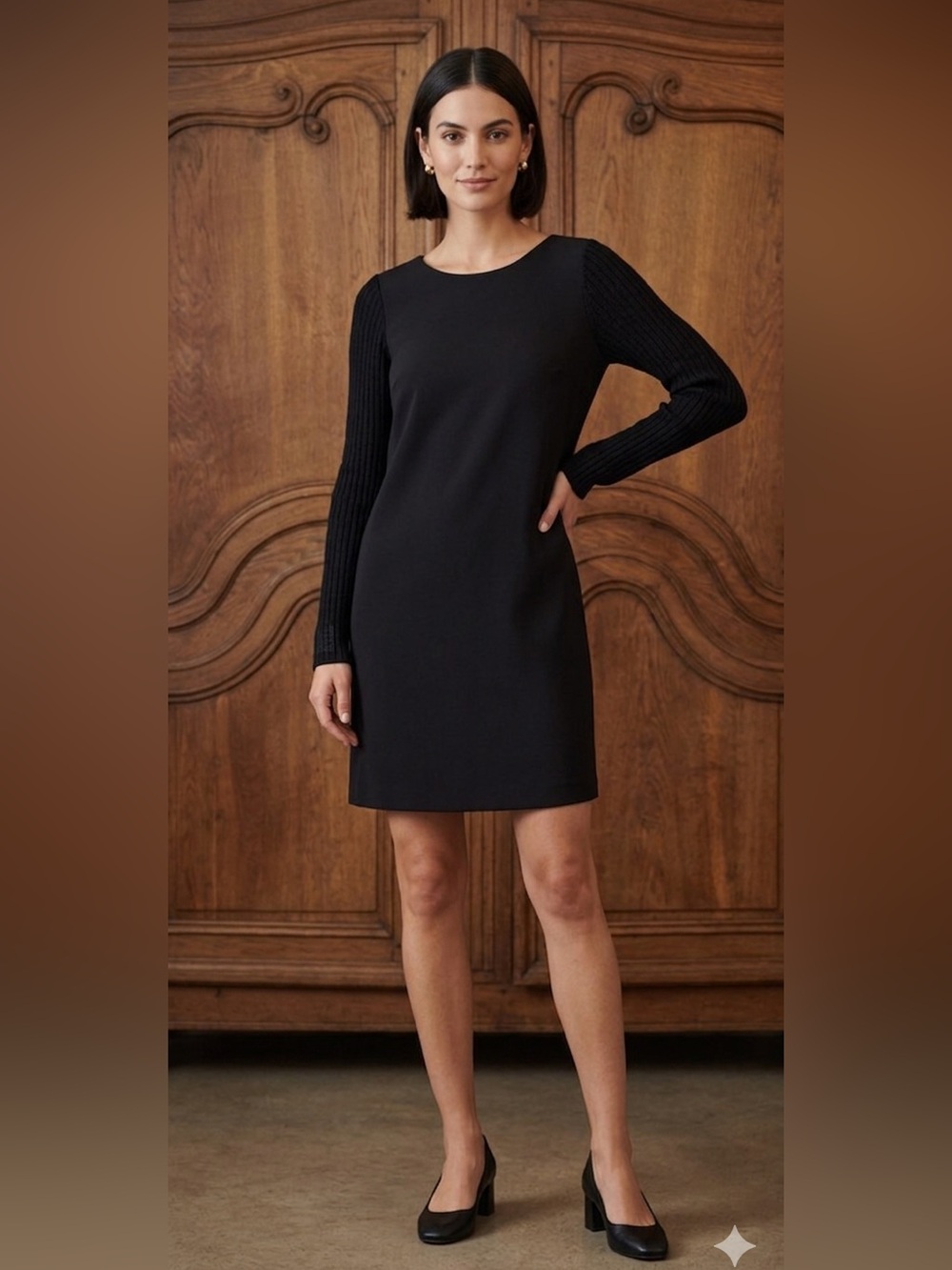 LOFT Long Knit Sleeve Black Mini Dress
